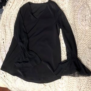 Black V-Neck Long Sleeve Dress Top - Size Large